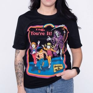 ROMWE X Stevenrhodes Unisex Letter Skull & Figure Graphic Tee Sz S